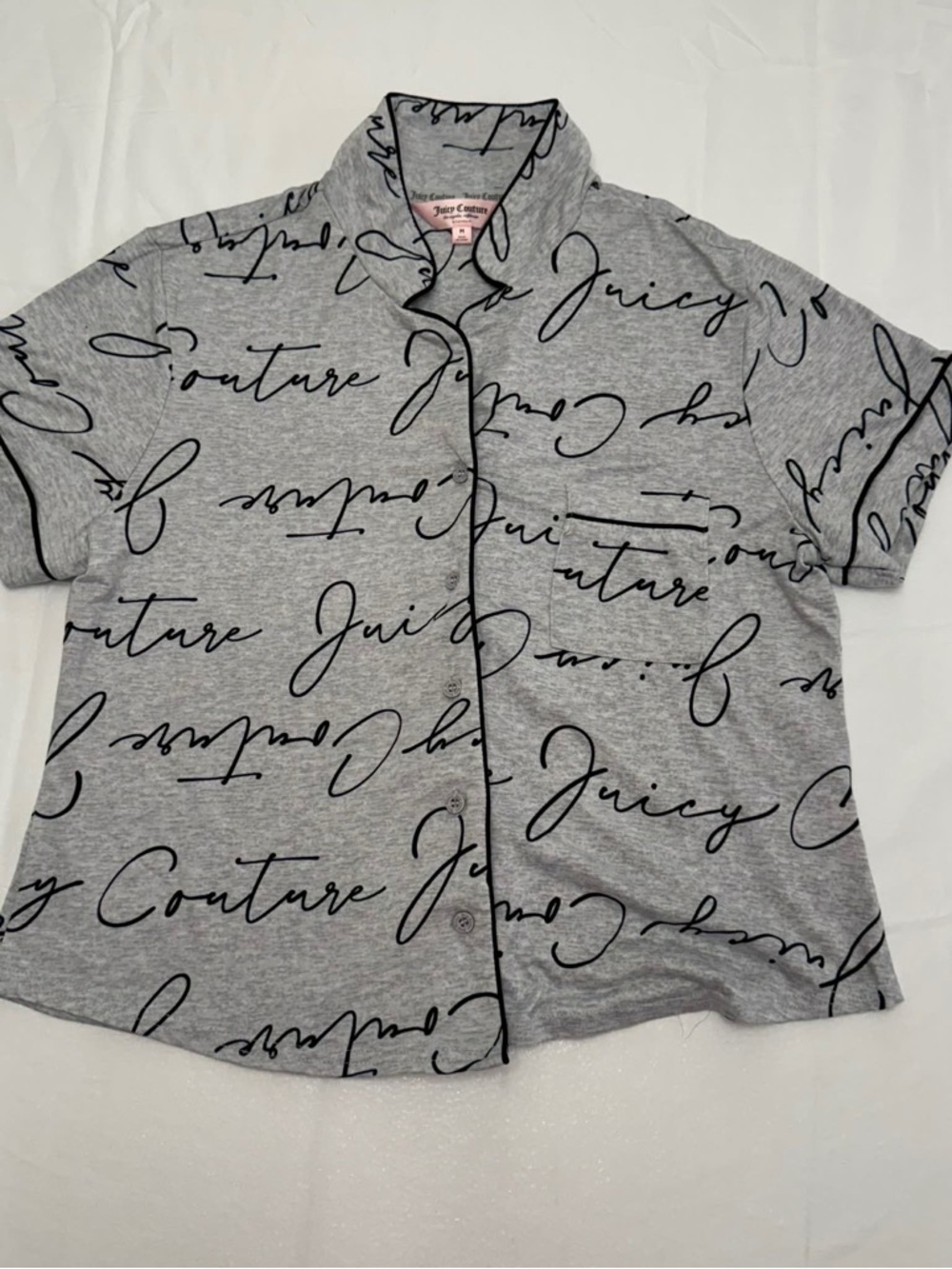 Juicy Couture Women  Grey Short-Sleeve Button-Down Shirt sleepwear Size Medium